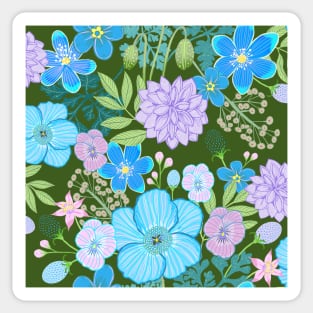 Blue poppies on green Sticker